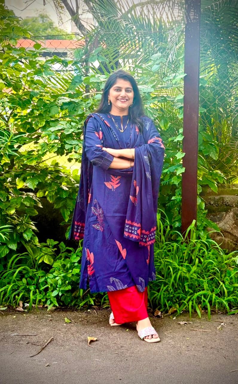 Mohini in a navy hand-block suit