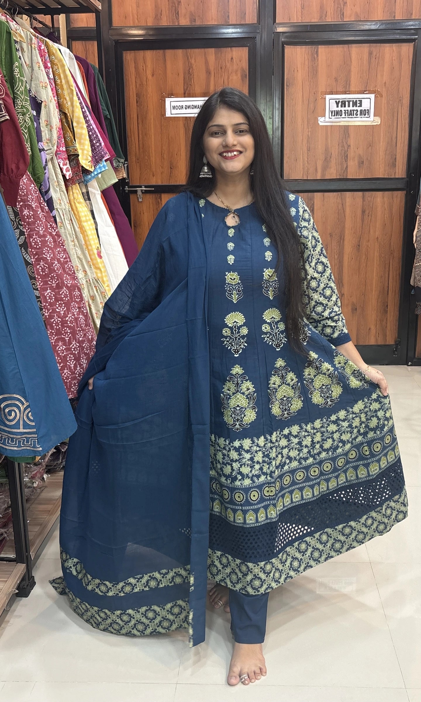 Traditional Block Print Anarkali Suit